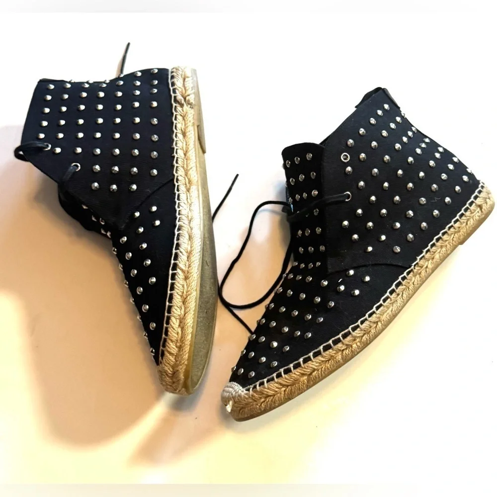 SAINT LAURENT Black Studded High-top Espadrilles
